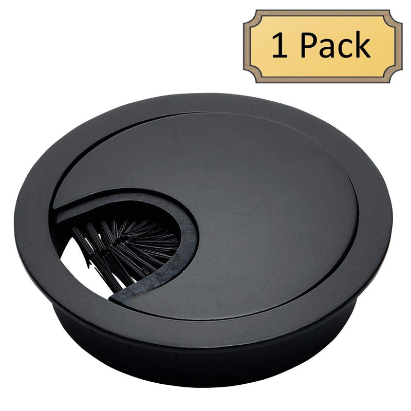 Desunia Matte Black Metal Cable Grommet | 2 Piece "Lock in" Feature with "Brush" Opening for Management of Office & Computer Desk Wires | 60mm (2 3/8") Hole Opening | 1 Pack - Image 3